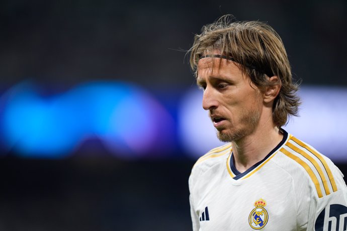 Luka Modric of Real Madrid looks down during the UEFA Champions League, Semi Final Second Leg, football match played between Real Madrid and FC Bayern Munich at Santiago Bernabeu stadium on May 08, 2024 in Madrid, Spain.