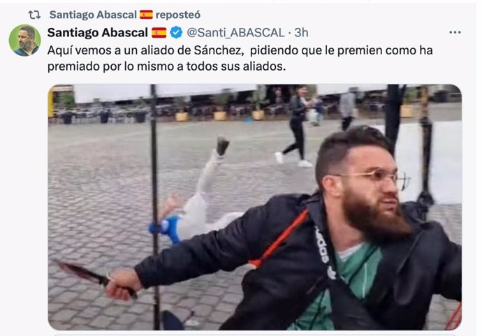 Tuit del líder de Vox, Santiago Abascal