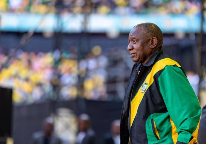 JOHANNESBURG, May 25, 2024  -- South African President Cyril Ramaphosa, also president of the governing African National Congress (ANC), attends the party's final rally ahead of the upcoming election in Johannesburg, South Africa, May 25, 2024.