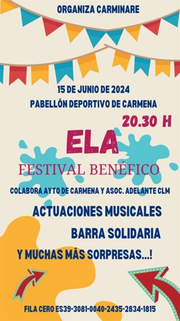 Cartel del festival benéfico frente a la ELA en Carmena.