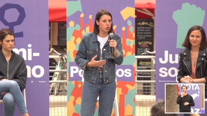 La candidata de Podem a les eleccions europees, Irene Montero, en un acte de campanya a Barcelona, a 1 de juny del 2024