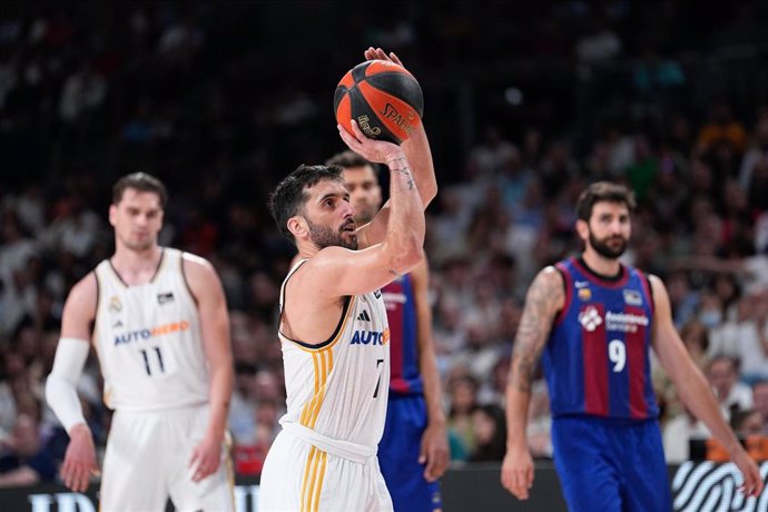 Facundo Campazzo of Real Madrid in action during the Spanish League, Liga ACB Endesa, Semifinal 1 basketball match played between Real Madrid and FC Barcelona at Wizink Center pavilion on May 29, 2024 in Madrid, Spain.