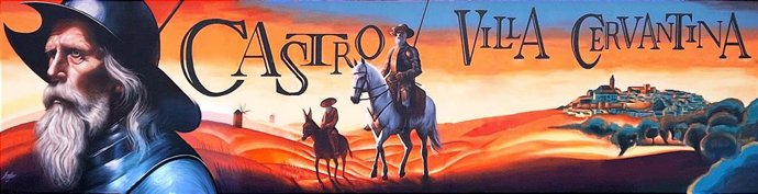 Mural en Castro del Río sobre 'El Quijote' de Miguel de Cervantes.