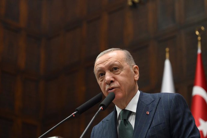 May 15, 2024, Ankara, Turkey: Turkish President and leader of the Justice and Development Party (AK Party) Recep Tayyip Erdogan delivers a speech during his partys parliamentary group meeting at the Turkish Grand National Assembly in Ankara on May 15; 202