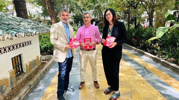 Los representantes del PSOE: José Bernal (i), Miguel Ángel Herrera (c) e Isabel Pérez.