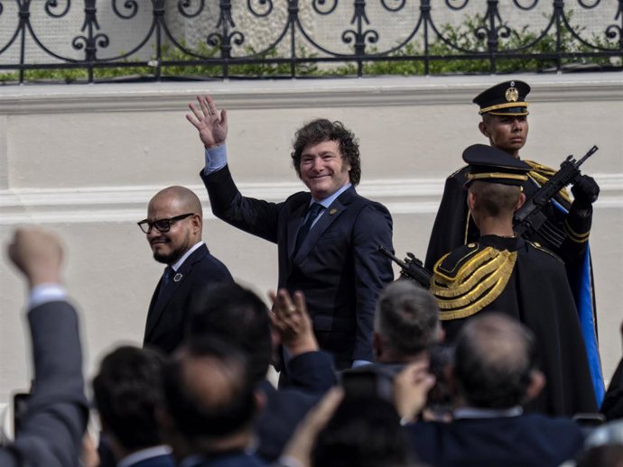 El presidente de Argentina, Javier Milei, durante su visita a El Salvador