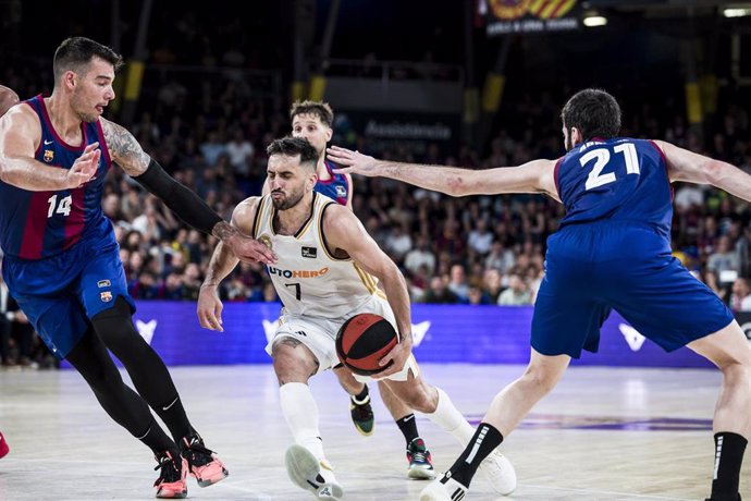 Facundo Campazzo of Real Madrid in action during the ACB Liga Endesa, match played between FC Barcelona and Real Madrid at Palau Blaugrana on June 02, 2024 in Barcelona, Spain.