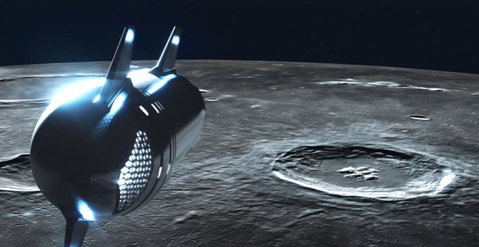 Ilustración de una nave Starship en órbita lunar