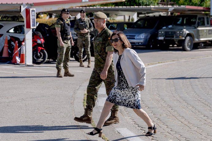 La ministra de Defensa, Margarita Robles, llega al centro de educación infantil de la Base de 'El Goloso', a 3 de junio de 2024, en Madrid (España).