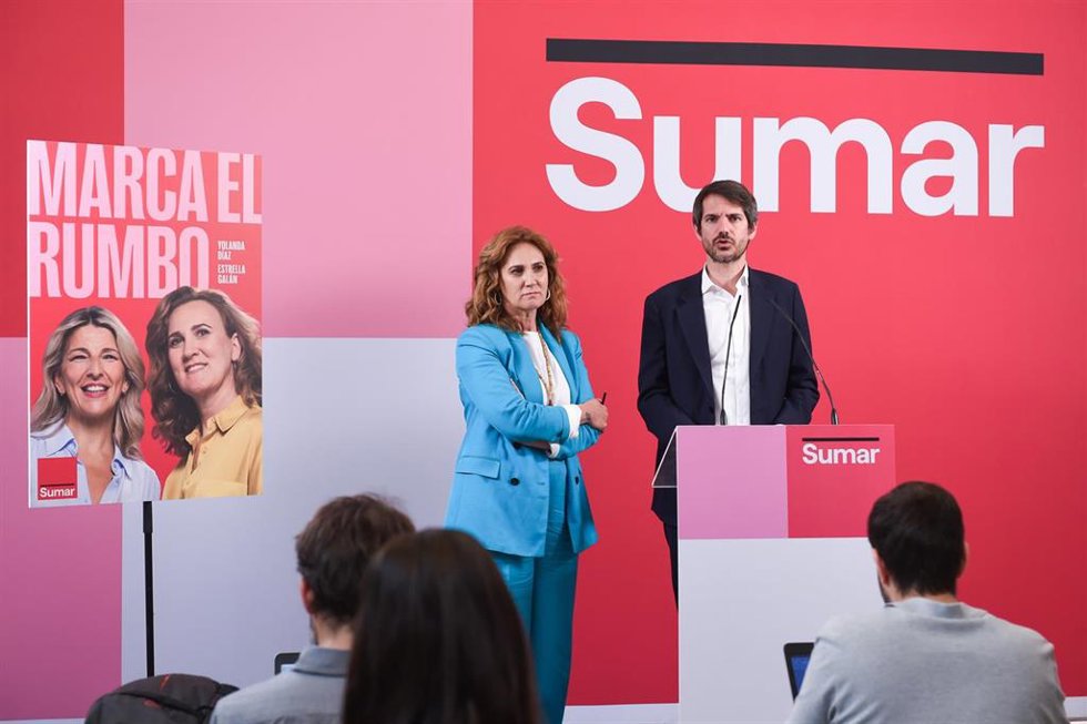 El portavoz de Sumar, Ernest Urtasun, durante una rueda de prensa, en Espacio Rastro, a 20 de mayo de 2024, en Madrid (España).