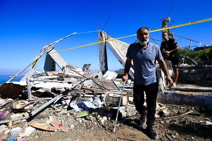 BEIRUT, June 2, 2024  -- This photo taken on June 1, 2024 shows a building destroyed by an Israeli airstrike in Adloun, Lebanon. A Hezbollah member and one civilian were killed and five others wounded on Friday evening in Israeli airstrikes on southern Le