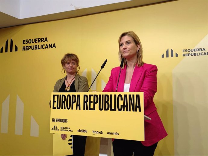 La portavoz de ERC, Raquel Sans, en una rueda de prensa en la sede de ERC, en Barcelona