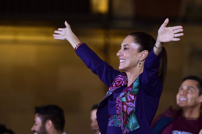 61-year-old, Candidate for Presidency of Mexico,  Claudia Sheinbaum Pardo,  gives a message to her supporters  to  celebrate her victory after know the electoral preliminary results of  of Mexico's general election. Claudia Sheinbaum won with won around 5