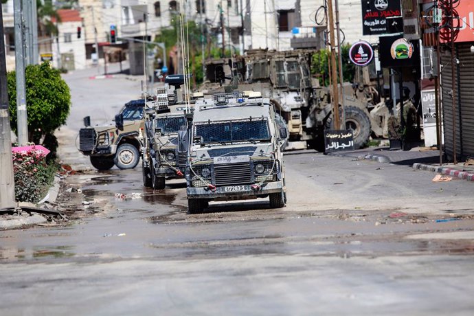 May 6, 2024, Tulkarm, West Bank, Palestine: Israeli forces close a road in Tulkarem during a raid on the occupied West Bank. The Israeli army said troops killed five Palestinian militants barricaded in a building during a 12-hour siege in Tulkarem. The al