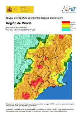 Nivel de riesgo de incendio forestal previsto para este martes