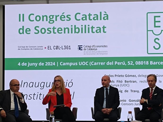 González, Fitó, Prieto y Puig de Travy en la inauguración del II Congrés Catal de Sostenibilitat, en Barcelona a martes 4 de junio de 2024