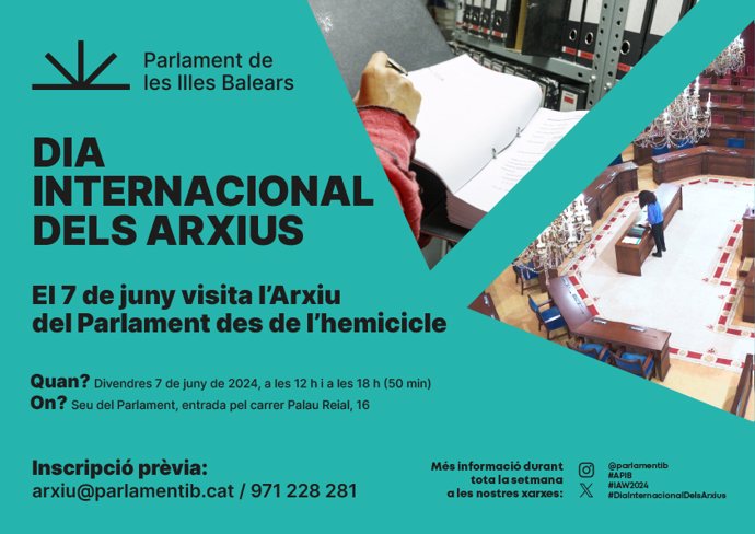 Cartel promocional del Día Internacional de los Archivos, en donde se realizará dos visitas guiadas este viernes al fondo documental del Parlament.