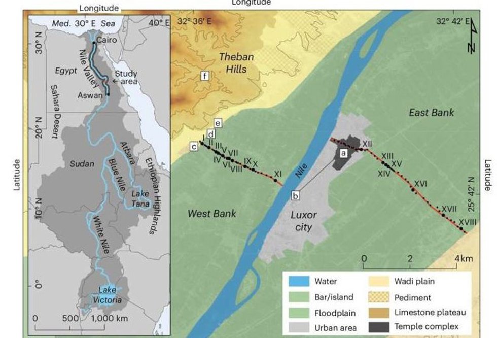 Mapa geomórfico del Valle del Nilo cerca de Luxor