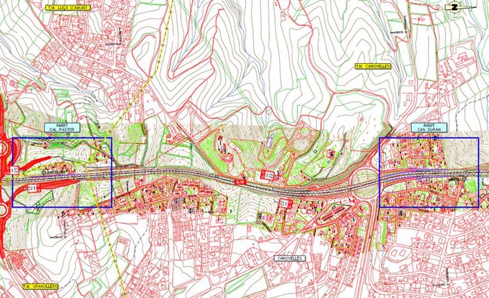 Plànol de les zones de la C-17 on es preveu instal·lar les pantalles acústiques