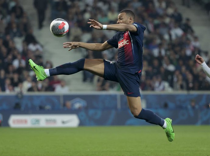 Kylian Mbappe of PSG during the French Cup Final football match between Olympique Lyonnais (OL, Lyon) and Paris Saint-Germain (PSG) on May 25, 2024 at Stade Pierre Mauroy, Decathlon Arena in Villeneuve-d'Ascq near Lille, France - Photo Jean Catuffe / DPPI