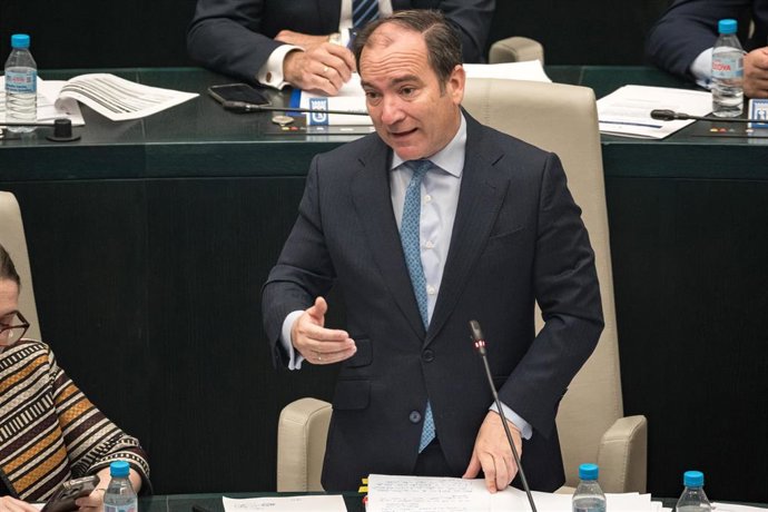 El delegado de Urbanismo, Medio Ambiente y Movilidad, Borja Carabante, interviene durante un pleno del Ayuntamiento de Madrid 
