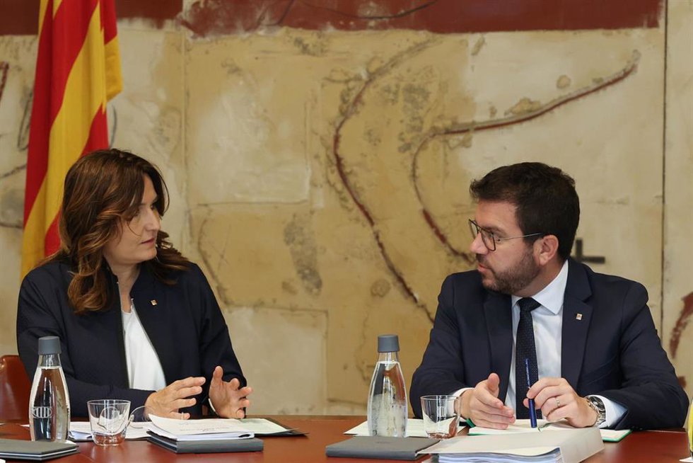 El presidente de la Generalitat, Pere Aragons, este martes en la reunión semanal del Consell Executiu