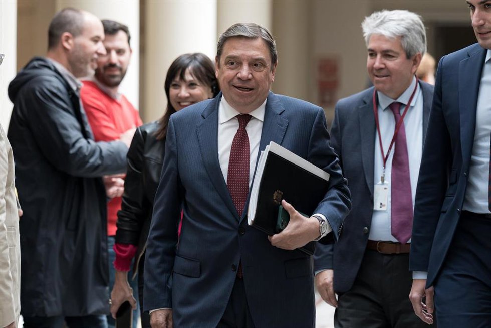 El ministro de Agricultura, Pesca y Alimentación, Luis Planas (c), a su llegada a una sesión de control, en el Senado
