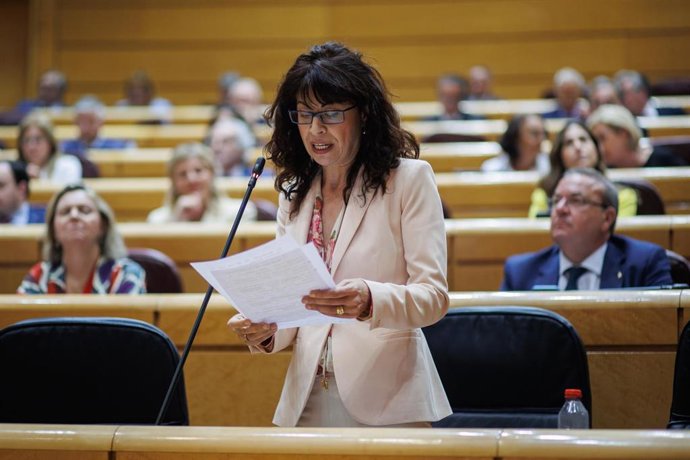 La ministra de Igualdad, Ana Redondo, durante una sesión de control al Gobierno, en el Senado, a 28 de mayo de 2024, en Madrid (España). 
