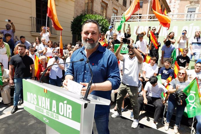 El líder de VOX, Santiago Abascal, durante un acto de campaña de VOX.