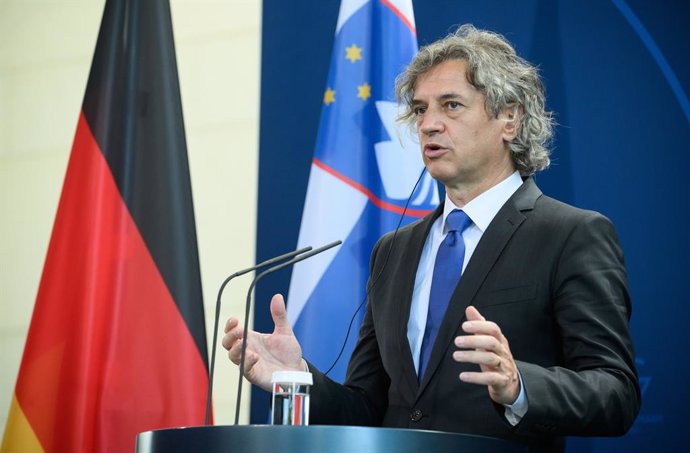 FILED - 12 July 2022, Berlin: Prime Minister of Slovenia Robert Golob speaks at a press conference with German Chancellor Olaf Scholz (Not Pictured) after their talks at the Federal Chancellery. Photo: Bernd von Jutrczenka/dpa