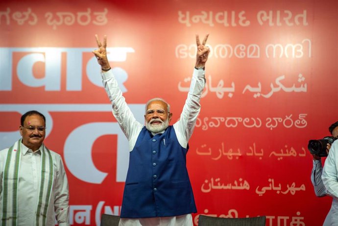 El primer ministro de India, Narendra Modi, celebra su victoria en las elecciones generales