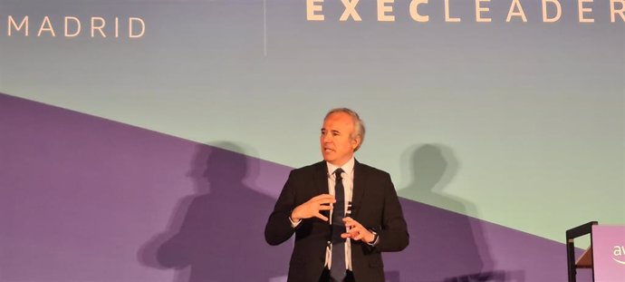 El presidente del Gobierno de Aragón, Jorge Azcón, durante su intervención este miércoles en el Amazon Web Services Summit 2024.