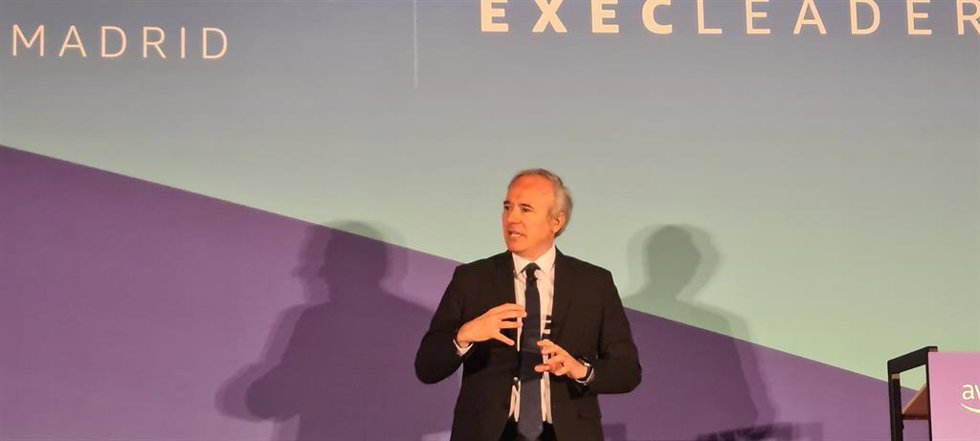 El presidente del Gobierno de Aragón, Jorge Azcón, durante su intervención este miércoles en el Amazon Web Services Summit 2024.
