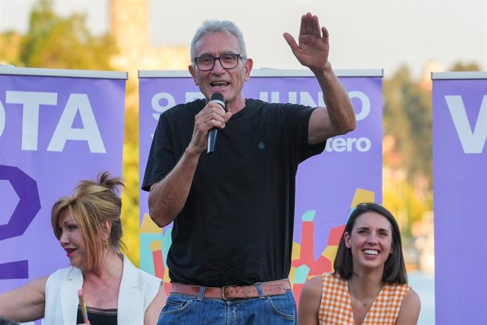 El candidato de Podemos a las elecciones europeas, Diego Cañamero, durante un acto de campaña del partido, en el Muelle de la Sal, a 31 de mayo de 2024, en Sevilla. (Foto de archivo).