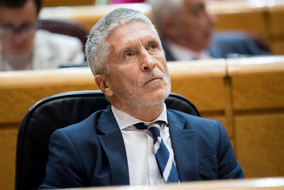 El ministro del Interior, Fernando Grande-Marlaska, durante una sesión de control, en el Senado, a 14 de mayo de 2024, en Madrid (España).