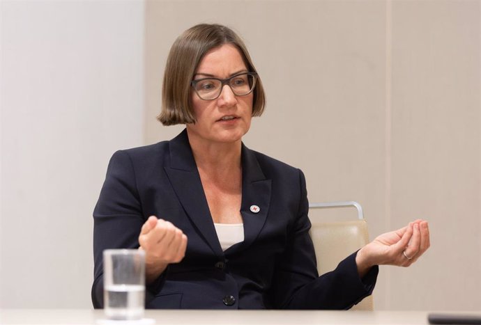 La presidenta del Comité Internacional de la Cruz Roja, Mirjana Spoljaric, durante una entrevista para Europa Press, en el NH Madrid Príncipe de Vergara, a 5 de junio de 2024, en Madrid (España). 