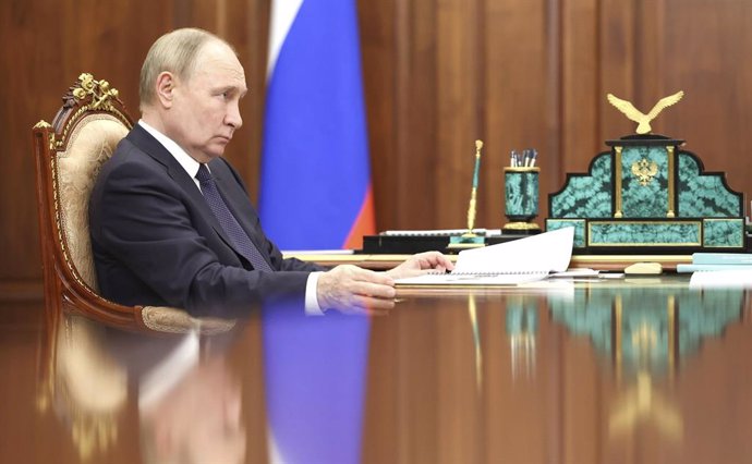 May 31, 2024, Moscow, Moscow Oblast, Russia: Russian President Vladimir Putin listens to Children's Rights Commissioner Maria Lvova-Belova during a face-to-face meeting at the Kremlin, May 31, 2024, in Moscow, Russia.