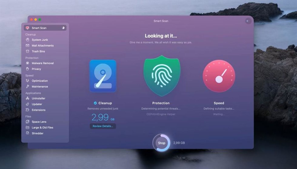 Interfaz de la aplicación de limpieza CleanMyMac