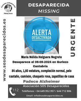 Cartel de la mujer desaparecida en Guriezo