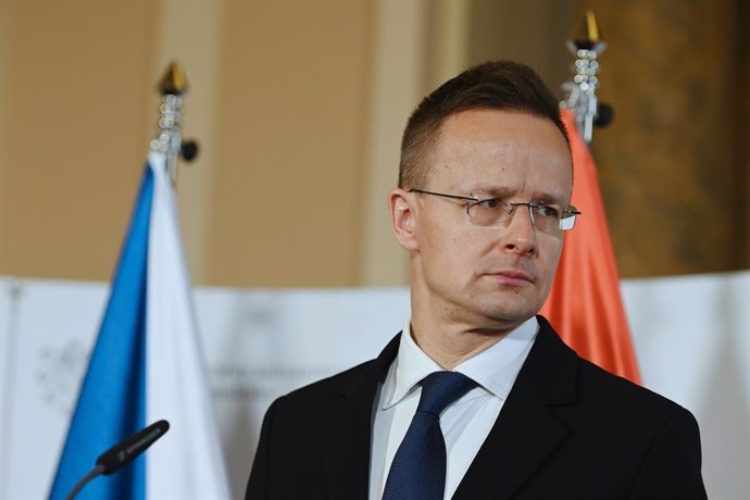 Archivo - March 21, 2024, Prague, Czech Republic: Hungarian foreign minister Peter Szijjarto seen during the joint press conference after the meeting of V4 foreign ministers. Foreign ministers of the Czech Republic, Slovakia, Poland and Hungary meets at t