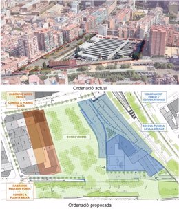 Planeamiento urbanístico que el Ayuntamiento de Barcelona proyecta en la manzana Citroën en la Bordeta.