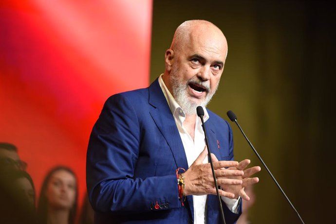 26 May 2024, Italy, Busto Arsizio: The Albanian Prime Minister Edi Rama gives a speech during a meeting with the Albanian community in Italy, in the city of Busto Arsizio. Photo: Ervin Shulku/ZUMA Press Wire/dpa