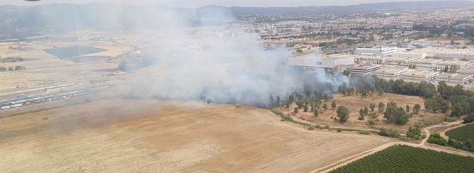 Incendio en una zona de pastos junto al aparcamiento de visitantes del Parque Joyero de Córdoba.