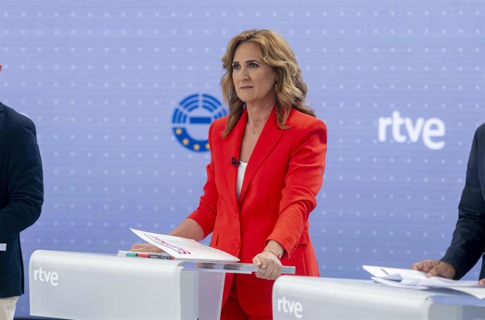 La cabeza de lista de Sumar a las elecciones europeas, Estrella Galán, durante un debate a nueve a tres días de las elecciones europeas, a 6 de junio de 2024, en Madrid