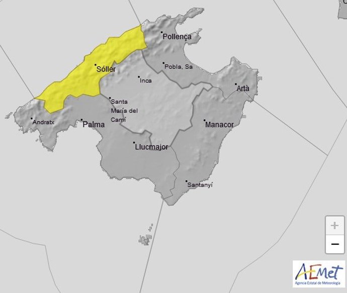 Nivel amarillo en la Serra de Tramuntana por fuertes vientos