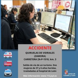 Gráfico elaborado por el 112 con datos sobre el accidente de tráfico ocurrido en Quiruelas de Vidriales