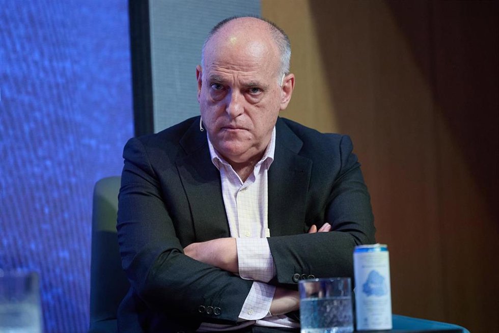 El presidente de LALIGA, Javier Tebas, durante la segunda edición de Business Sport Forum, a 6 de junio de 2024, en Madrid (España). 