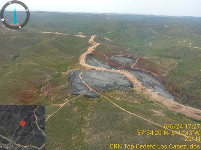 Imagen aérea de la zona afectada por el incendio de Valverde del Camino (Huelva).
