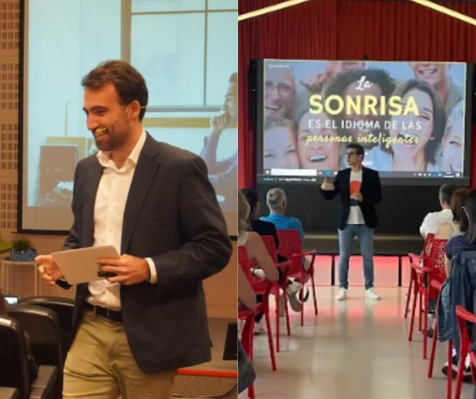 A la izquierda, Borja Nicolau y a la derecha, Víctor Parrado en diferentes eventos de empresa