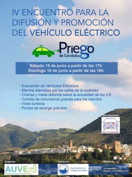 Cartel del 'IV Encuentro para la Difusión y Promoción del Vehículo Eléctrico' en Priego de Córdoba.